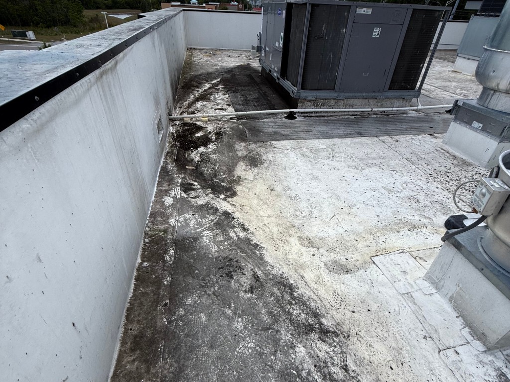 TPO roof cleaning in progress